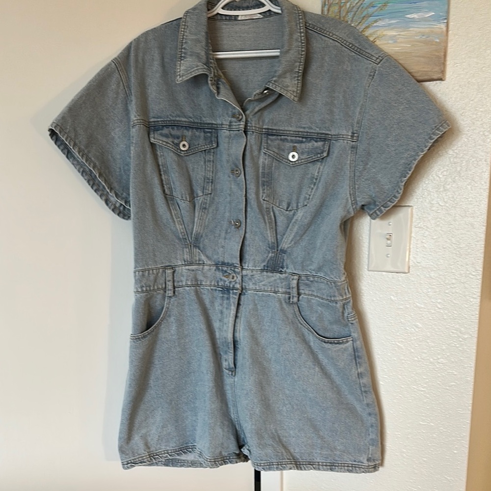 Denim Short Sleeve Jumpsuit